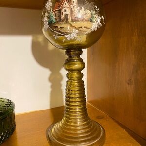 Moser Bohemian Enamel Painted Amber Goblet Chalice European Town Monogrammed Geo